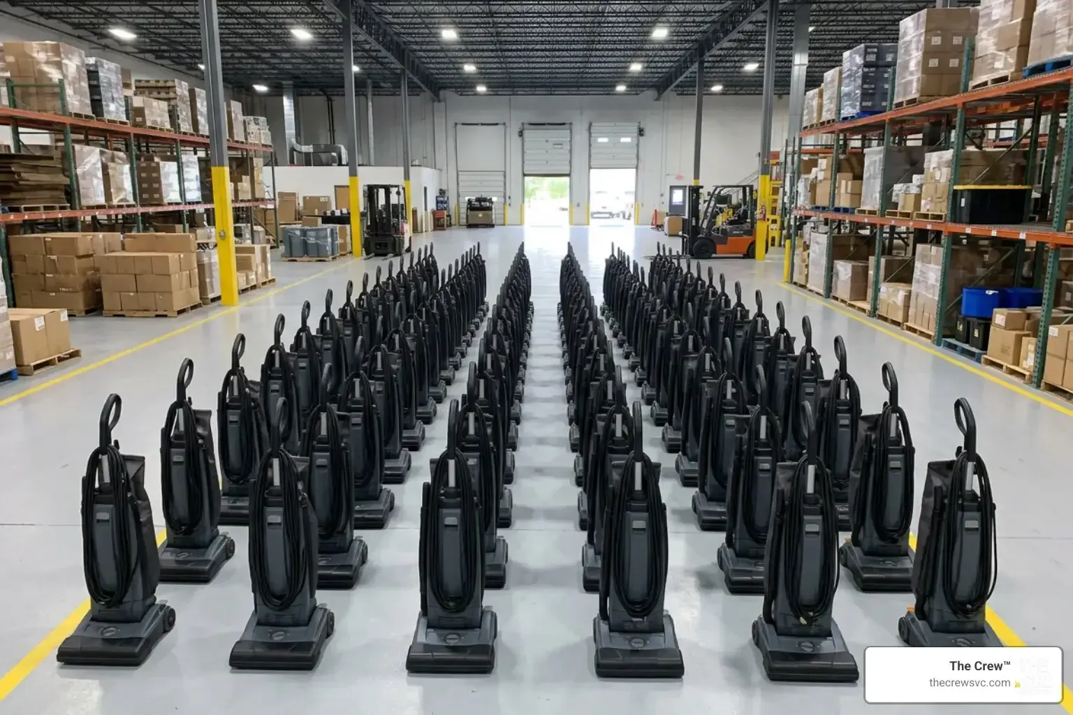 A fleet of commercial vacuum cleaners ready for deployment
