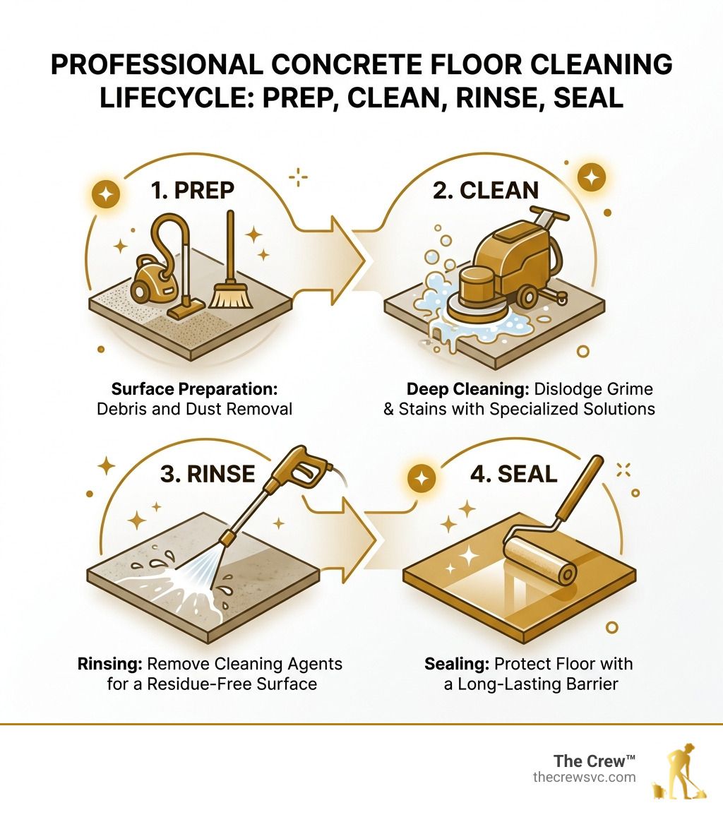 Professional concrete floor cleaning process infographic