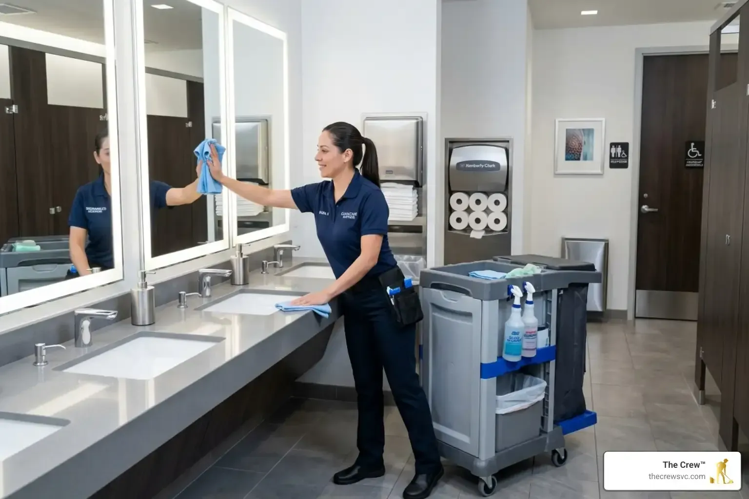 Day Porter Cleaning a Commercial Restroom
