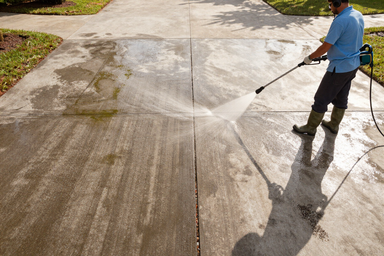 Paver driveway pressure washing before and after result Brooksville FL by Pressure Perfect Cleaner