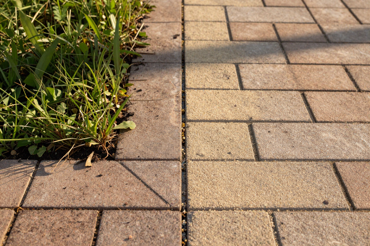 Paver joint detail before and after cleaning sealing paver cleaning result Brooksville FL