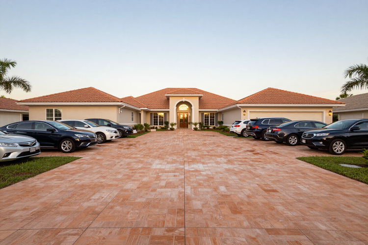 Full paver driveway restoration after cleaning and sealing Brooksville FL by Pressure Perfect Cleaner