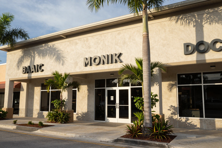 Commercial building facade pressure washing result clean exterior Spring Hill FL by Pressure Perfect Cleaner