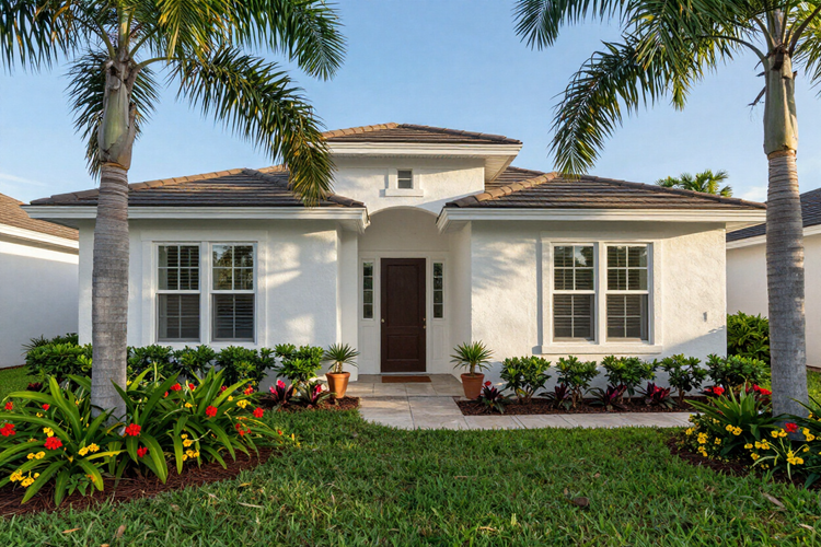 House exterior soft wash result clean bright stucco no mold residential pressure washing Brooksville FL
