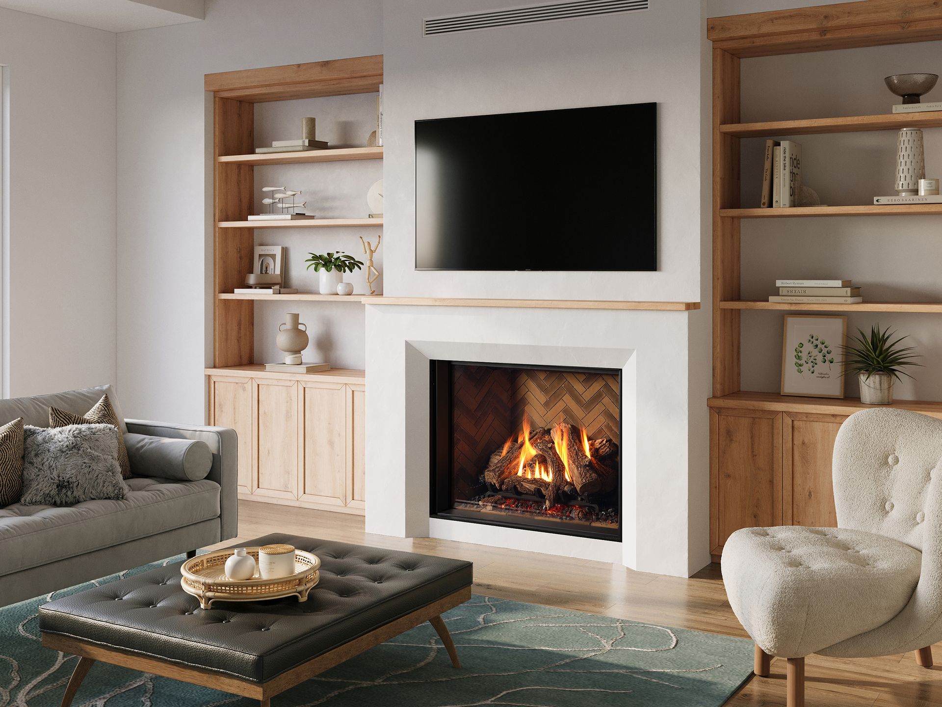 Linear glass fireplace insert