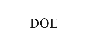 The word doe is written in black on a white background.