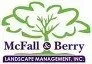 The logo for mcfall & berry landscape management inc. has a tree on it.