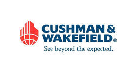 The logo for cushman & wakefield says see beyond the expected.