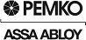 A black and white logo for pemko assa abloy on a white background.