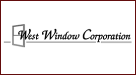A logo for west window corporation with a picture of a window.