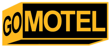 Yellow and black "GO MOTEL" roadside sign with bold letters