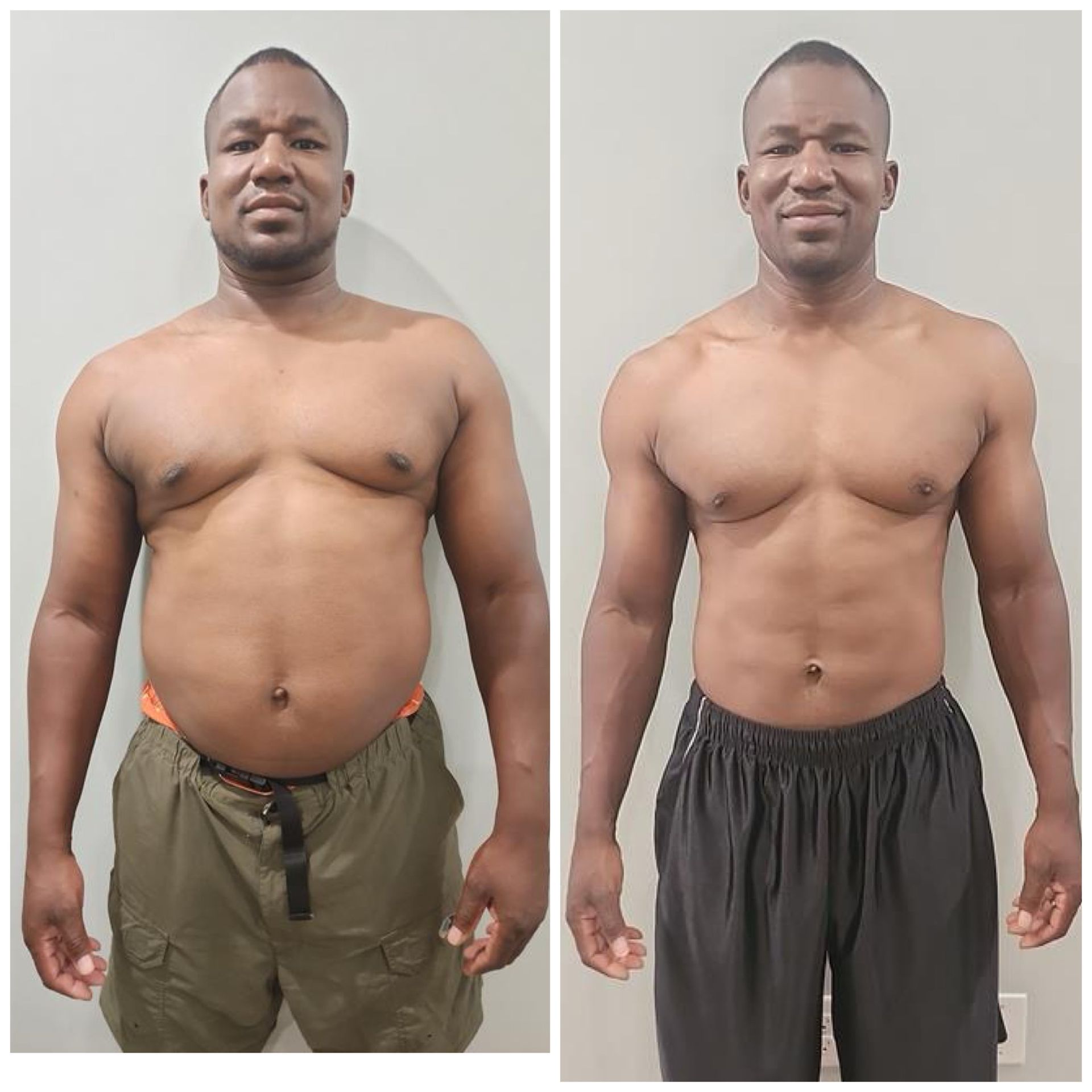 Male client before and after transformation at 360 Image Fitness in Watkinsville, GA