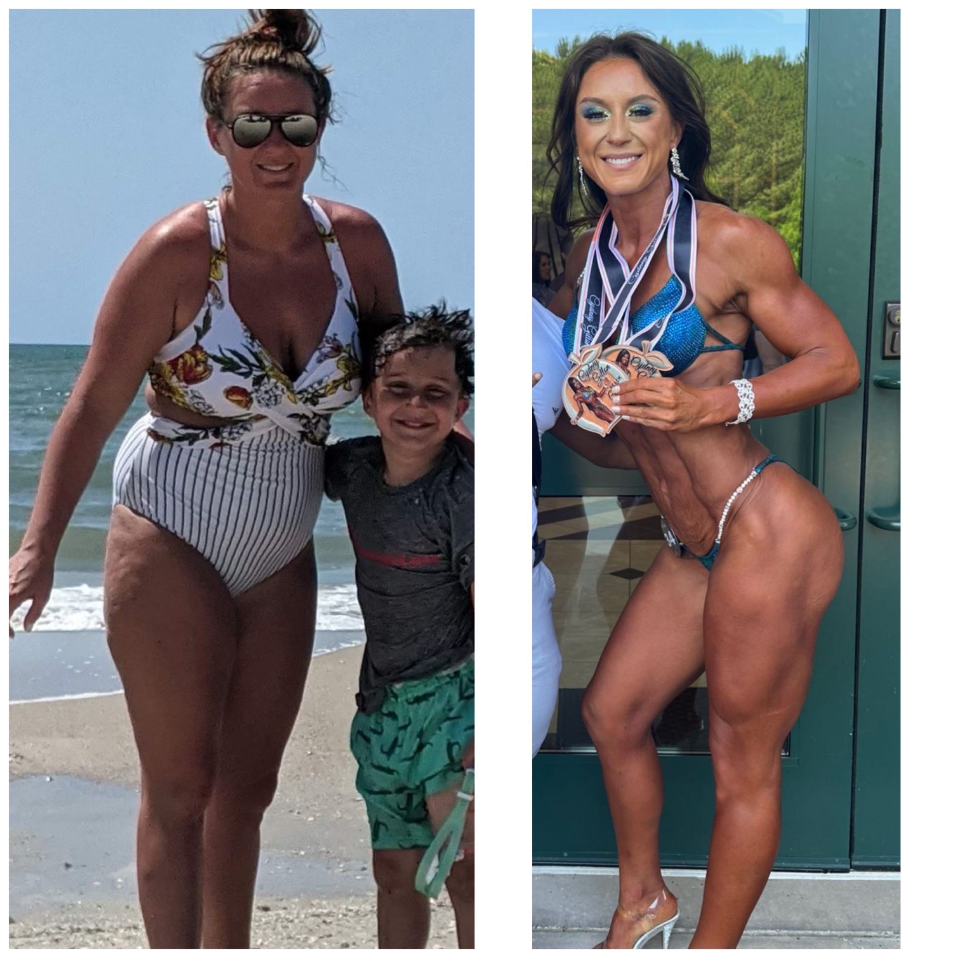 Female fitness show client before and after transformation at 360 Image Fitness in Watkinsville, GA