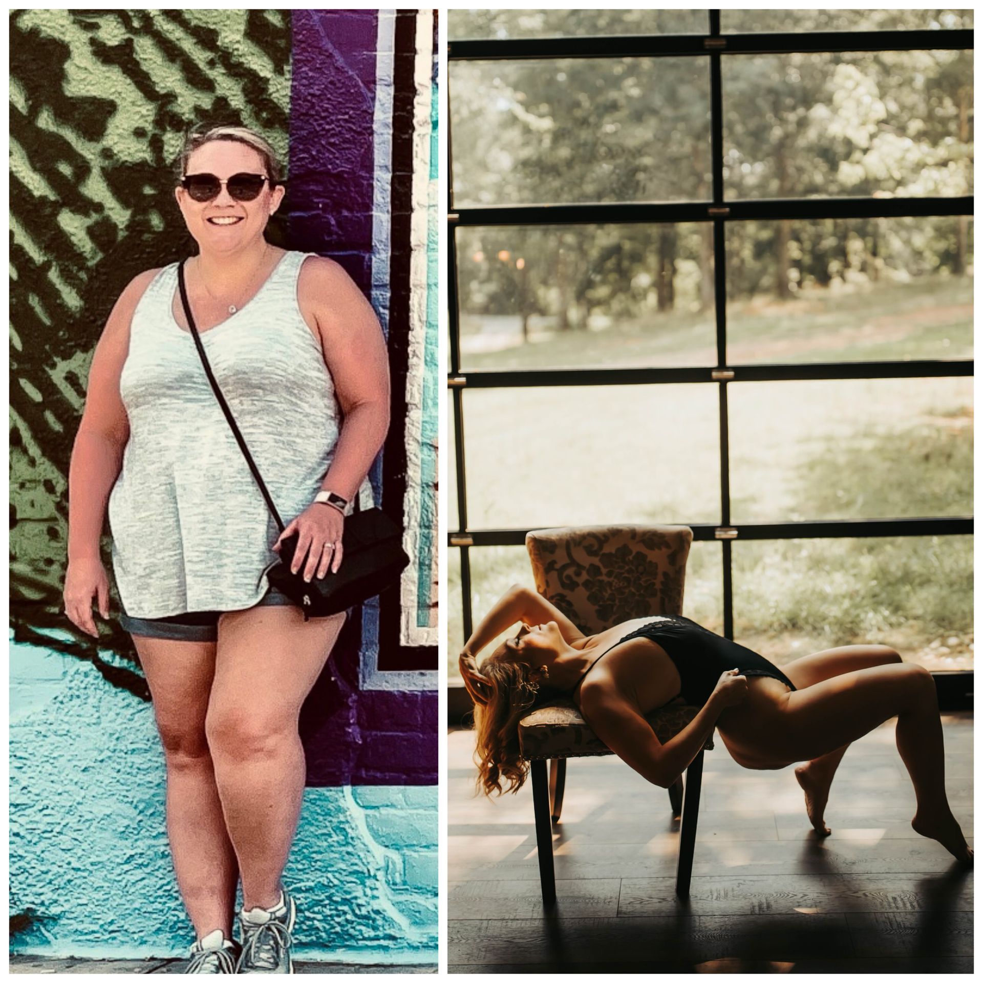 Female client before and after transformation at 360 Image Fitness in Watkinsville, GA