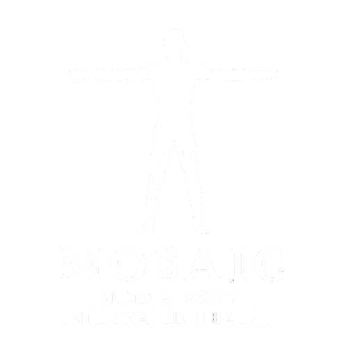 Mosaic Mind and Body Integrated Health White text: