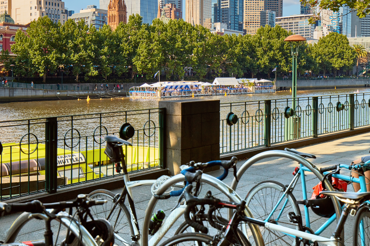 Cycling or scootering to St Kilda