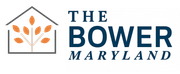 The Bower Maryland logo with white text and orange leaves in a black square
