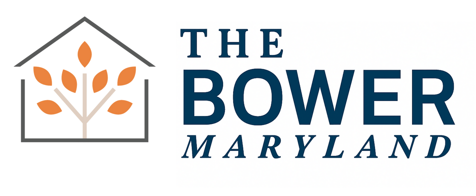 The Bower Maryland logo with white text and orange leaves in a black square