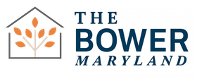 The Bower Maryland logo with white text and orange leaves in a black square
