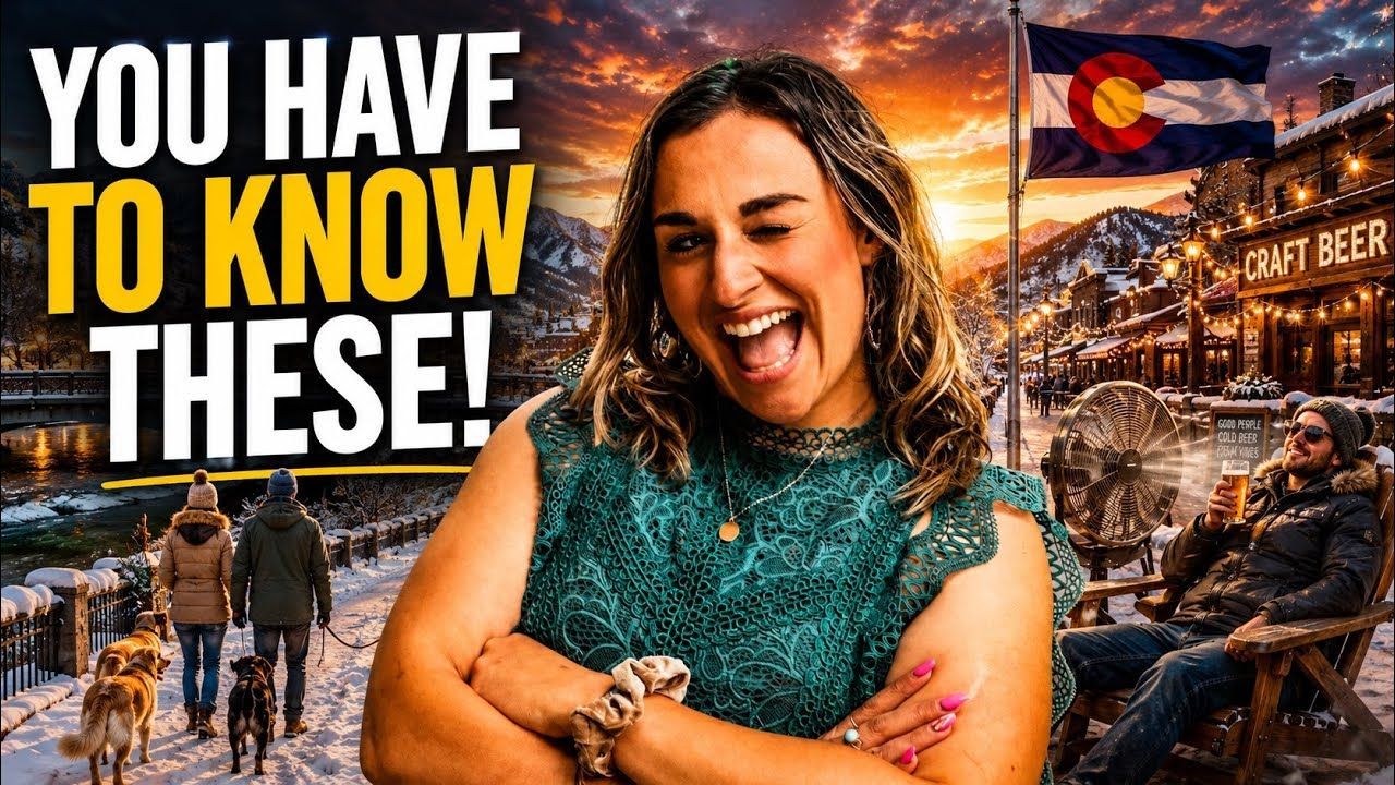 Woman smiling before Colorado mountain town sunset with text “YOU HAVE TO KNOW THESE!”
