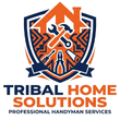 A navy and orange logo for Tribal Home Solutions featuring a shield, a house outline, and various construction tools.