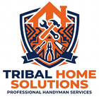 A navy and orange logo for Tribal Home Solutions featuring a shield, a house outline, and various construction tools.