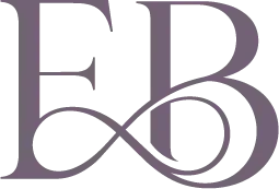 Stylized lavender EB monogram with an infinity-like loop