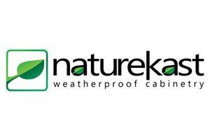 NatureKast logo with green leaf icon and “weatherproof cabinetry” tagline