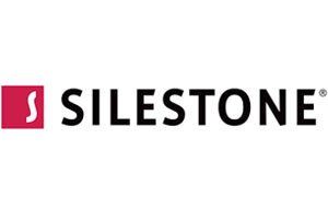 Silestone logo in black with a magenta square icon on a white background
