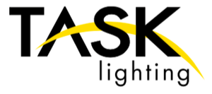 TASK lighting logo in black with a yellow swoosh