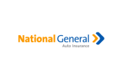 Logo for National General Auto Insurance, featuring the company name in yellow and blue text with a blue arrow icon.