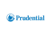 The Prudential logo features a blue, stylized rock mountain icon inside a circle next to the company name in a serif font.