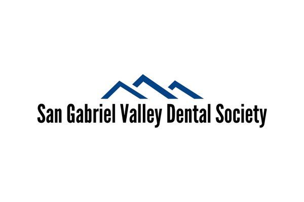 San Gabriel Valley Dental Society logo with blue mountain peaks above black text