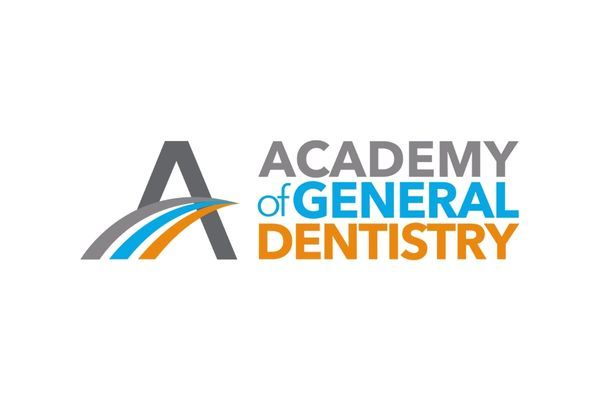 Academy of General Dentistry logo with gray, blue, and orange text and graphic logo