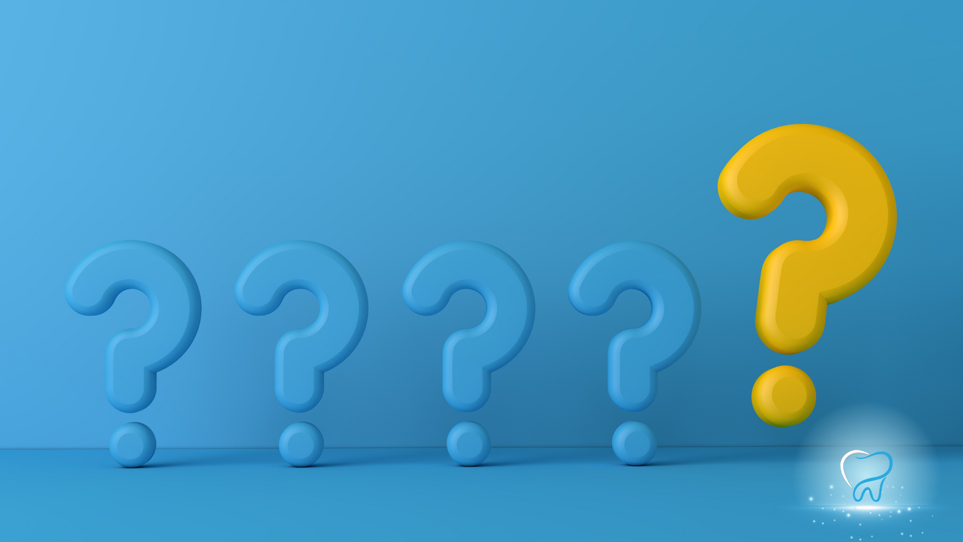 Blue background with a row of blue question marks and one large yellow question mark on the right