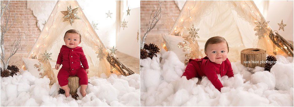 Baby in red clothes — Pearland, TX — Sara Hunt Photography