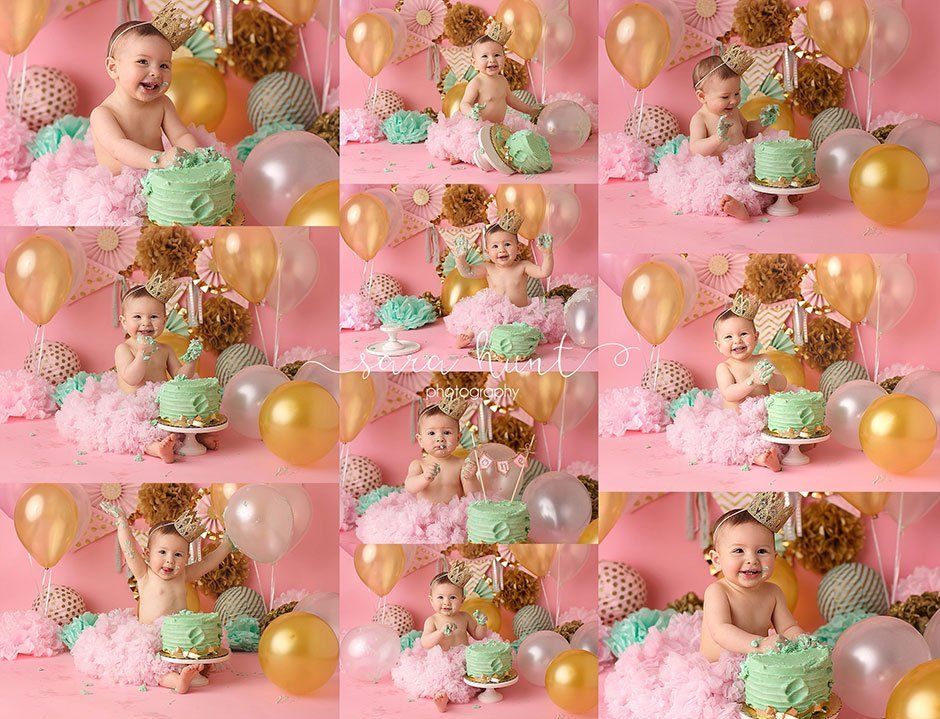 Baby Vivian with the cake collage — Pearland, TX — Sara Hunt Photography
