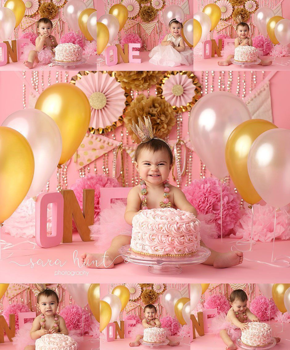 Baby Kinley with cake collage — Pearland, TX — Sara Hunt Photography