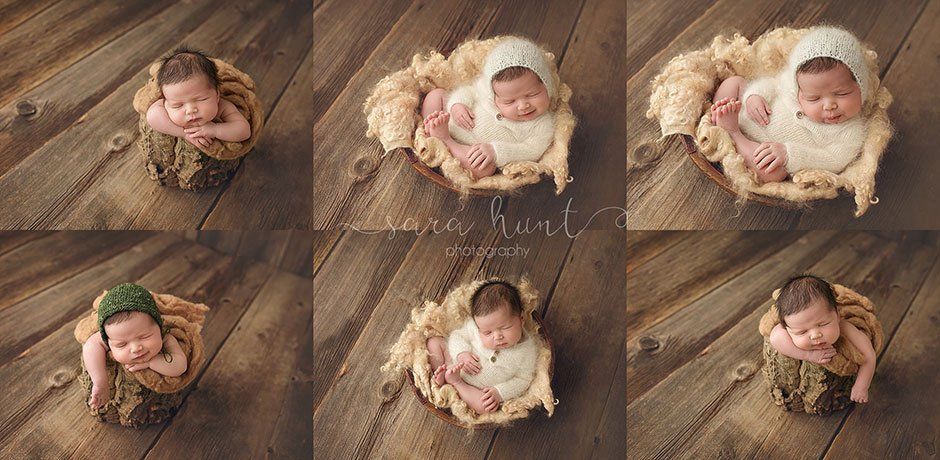 Sleeping baby in a bucket collage — Pearland, TX — Sara Hunt Photography