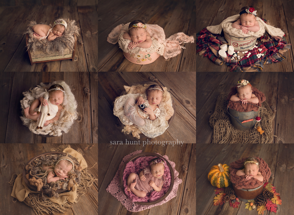 Newborn baby collage in wood background — Pearland, TX — Sara Hunt Photography