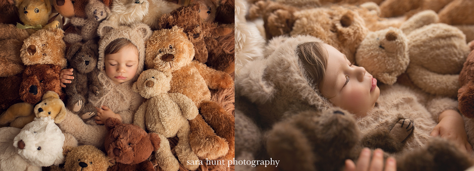 Baby sleeping with teddy bears — Pearland, TX — Sara Hunt Photography