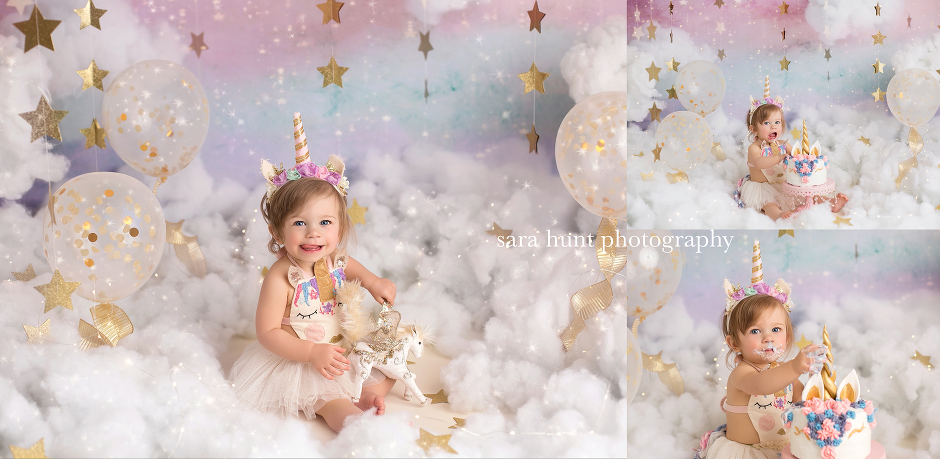 Baby eating unicorn cake — Pearland, TX — Sara Hunt Photography