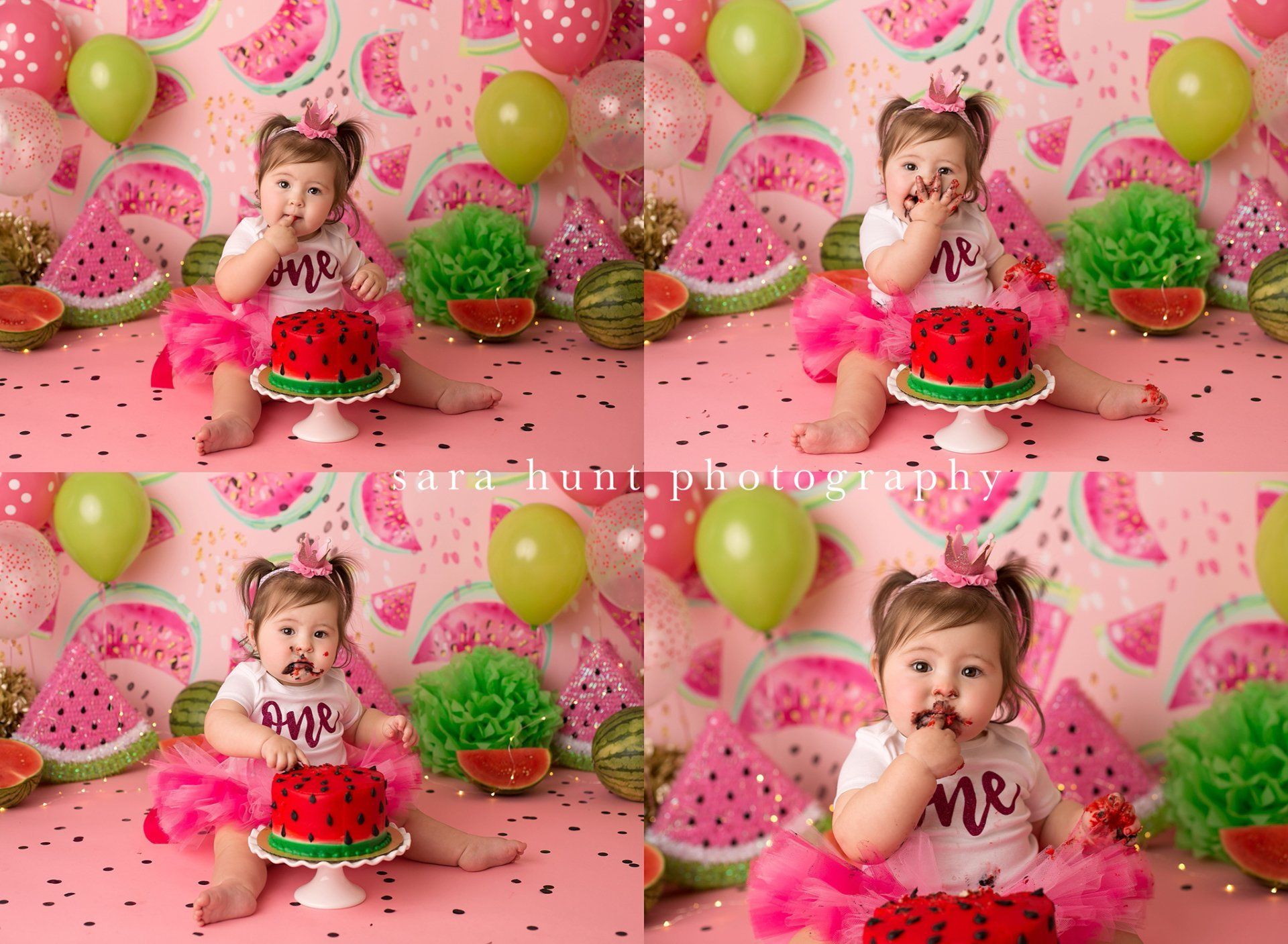 Kid eating a cake with watermelon design — Pearland, TX — Sara Hunt Photography