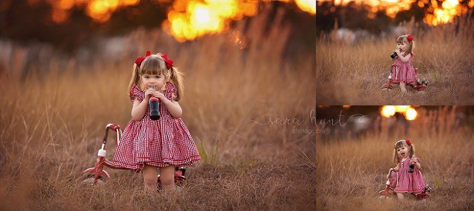 Baby girl drinking coca-cola collage — Pearland, TX — Sara Hunt Photography