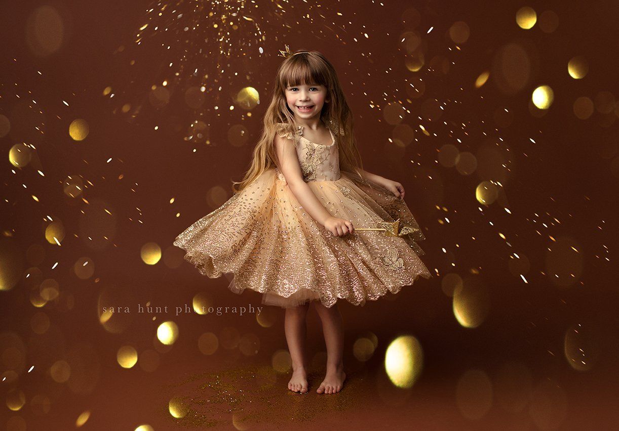 Girl in golden butterfly dress — Pearland, TX — Sara Hunt Photography
