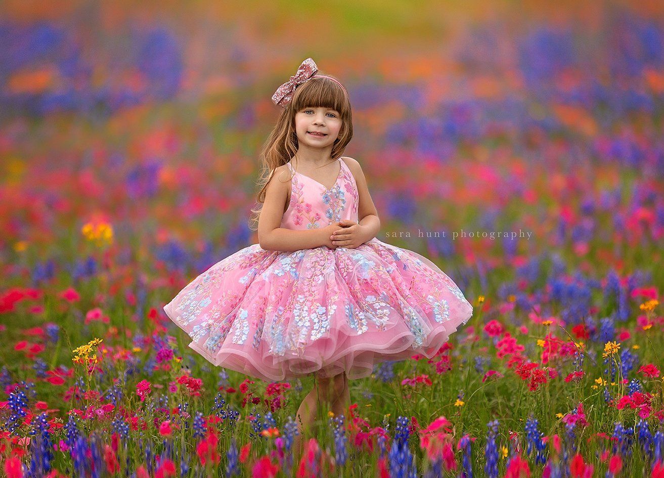Girl in pink and blue floral tutu dress — Pearland, TX — Sara Hunt Photography