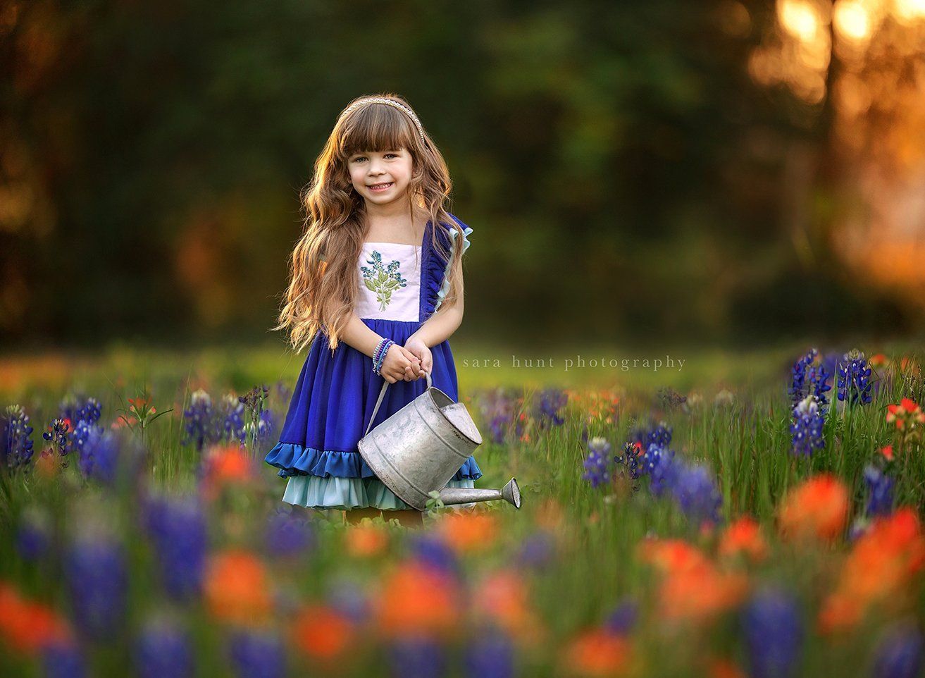 Pretty girl in blue bonnet ruffle dress — Pearland, TX — Sara Hunt Photography