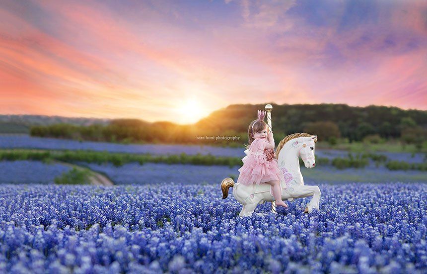 Girl riding a horse in the blue bonnet field — Pearland, TX — Sara Hunt Photography