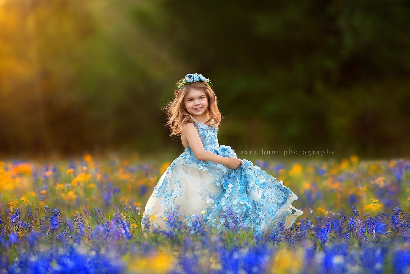 Girl in baby blue floral dress — Pearland, TX — Sara Hunt Photography