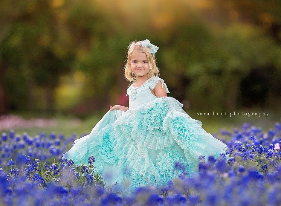Girl in blue green dress — Pearland, TX — Sara Hunt Photography